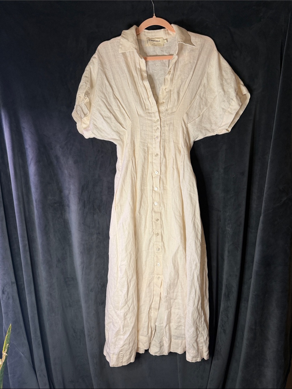 Exquise Anthropologie Tobie White/Cream 100% Linen Button Down Pleated Waist - Picture 3 of 5
